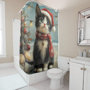 Rideaux De Douche Chat Smoking Christmas Vintage Plage