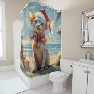 Rideaux De Douche Chat Sphynx Noël Vintage Plage