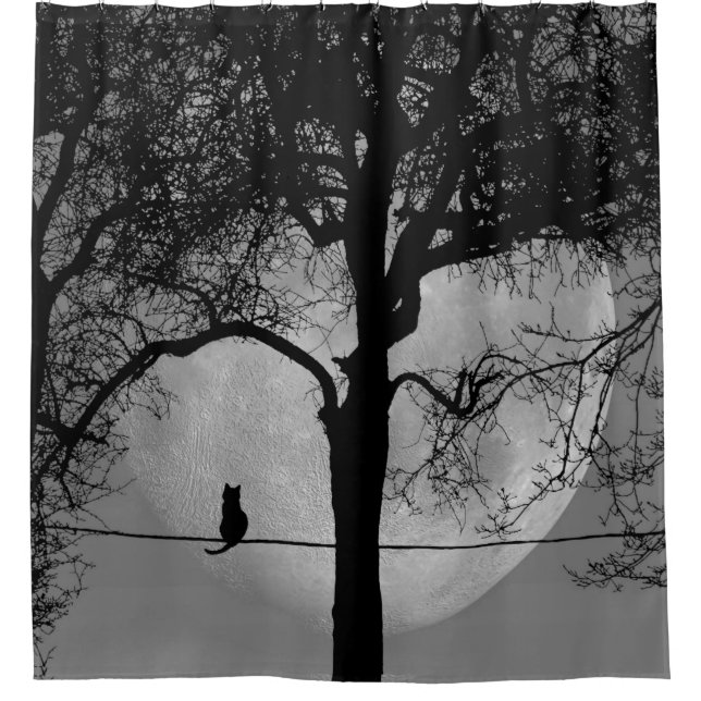 Rideaux De Douche Chat sur une Pleine lune de fil (Devant)