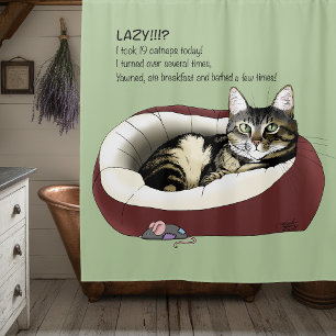 Rideaux De Douche Chat Tabby Laziness Sarcastique Vert Sauge Sage