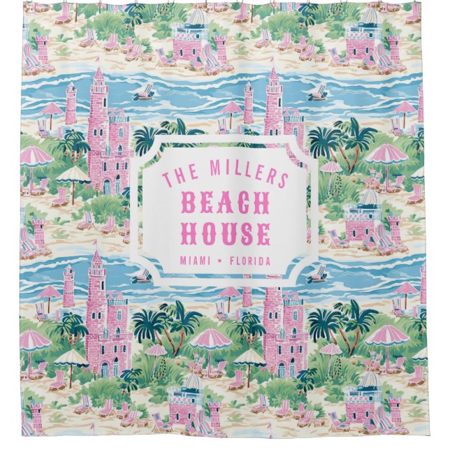 Rideaux De Douche Château de sable rose de Preppy | Maison de plage (Devant)