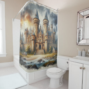 Rideaux De Douche Château médiéval au coucher du soleil avec ciel at