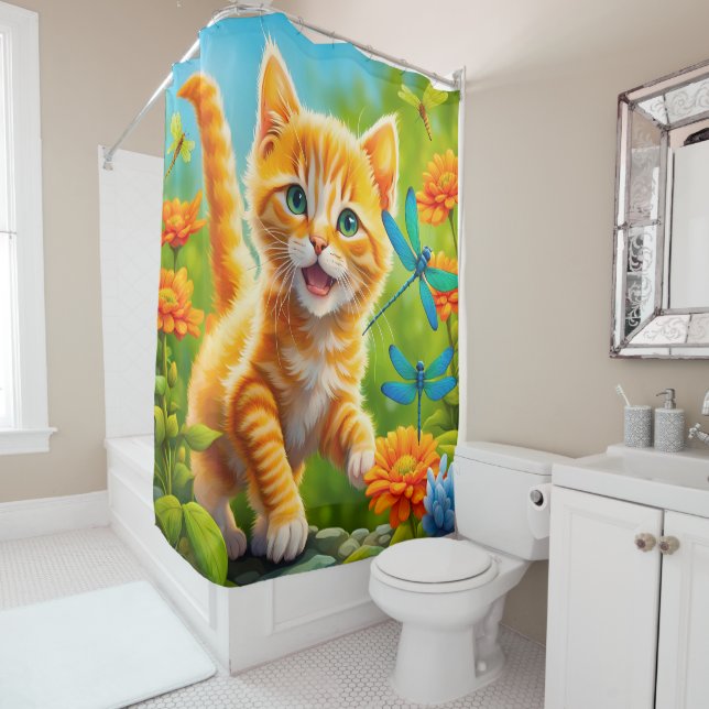 Rideaux De Douche Chaton joyeux (En situation)