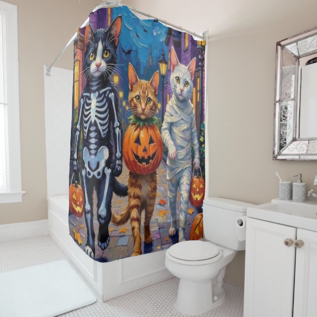 Rideaux De Douche Chats Angora Turcs En Costumes Halloween (En situation)