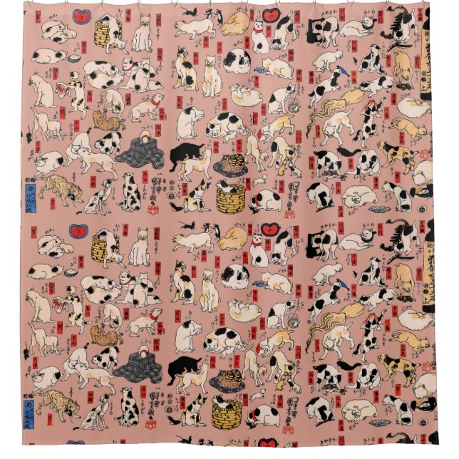 Rideaux De Douche chats japonais Ukiyo-e Funny kitty (Devant)