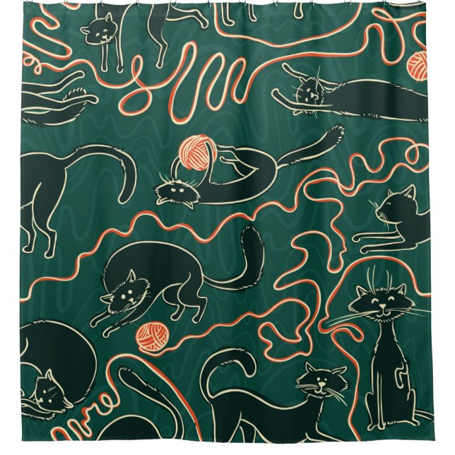 Rideaux De Douche Chats vintage doodé sans couture motif (Devant)