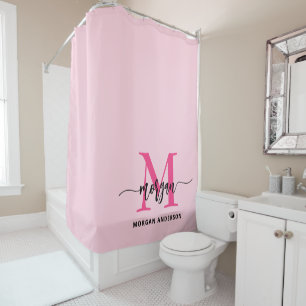 Rideaux De Douche Chaud rose moderne Script Girl Monogramme Nom