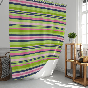 Rideaux De Douche Chaux de Preppy Green, rose et marine