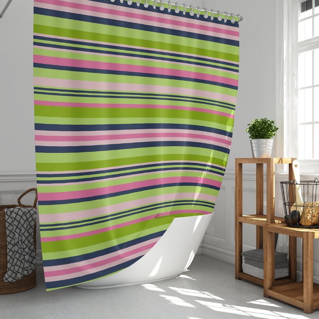 Rideaux De Douche Chaux de Preppy Green, rose et marine (Créateur téléchargé)