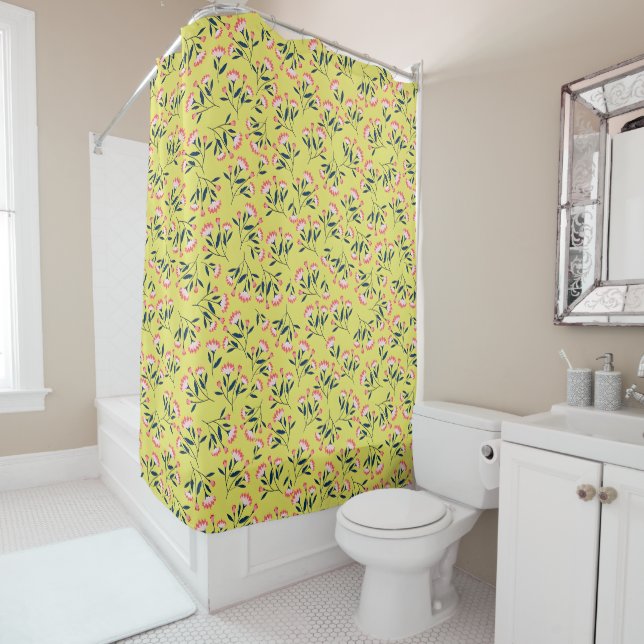 Rideaux De Douche  Cheerful Floral Pattern: Pink Flowers  (En situation)