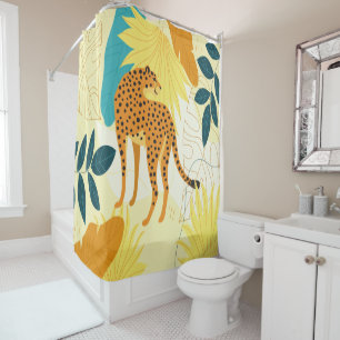Rideaux De Douche Cheetah coloré feuilles tropicaux jettent papier p