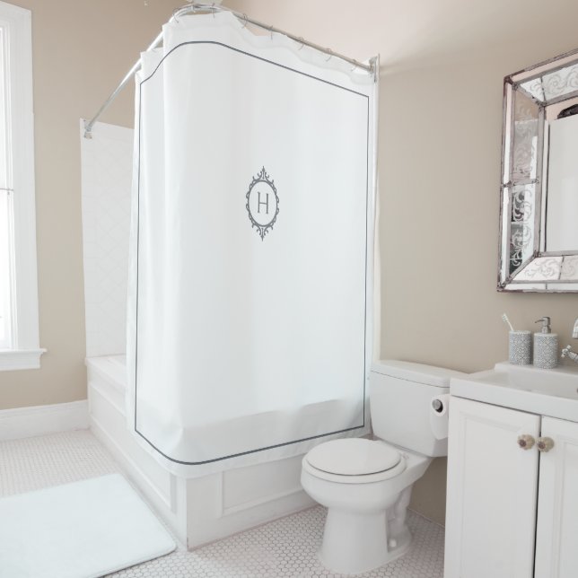 Rideaux De Douche Chelsea Gris et blanc Monogramme (En situation)