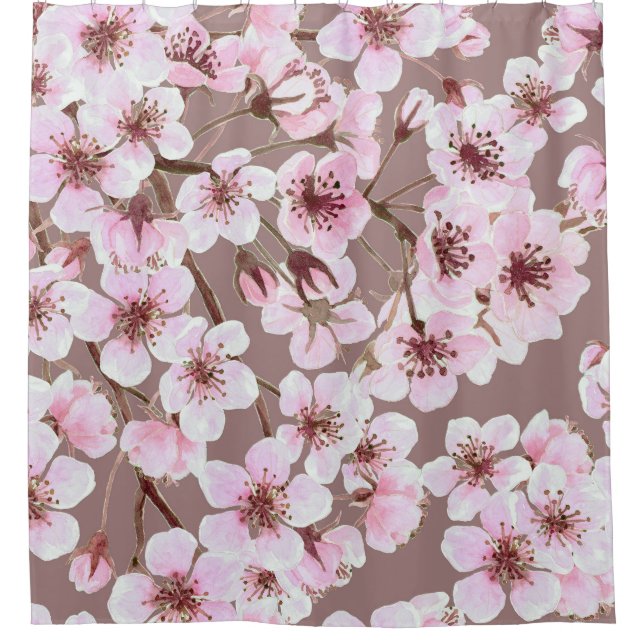Rideaux De Douche Cherry Blossom Branches Motif aquarelle (Devant)