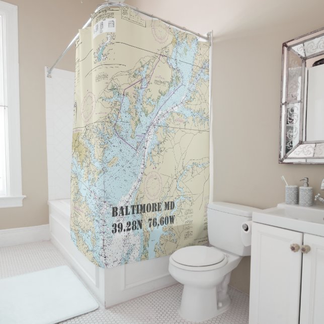 Rideaux De Douche Chesapeake Bay Latitude Longitude Bateau nautique (En situation)
