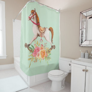 Rideaux De Douche Cheval à roche vintage avec Bouquet floral