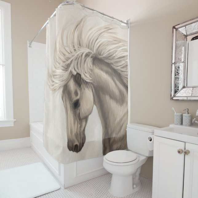Rideaux De Douche Cheval blanc gris d'ivoire sauvage Mane (En situation)