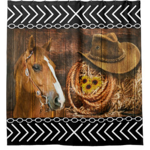 Rideaux De Douche Cheval Cowboy Chapeau Lasso Ouest