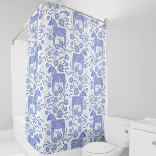 Rideaux De Douche Cheval Dala suédois bleu et blanc frais