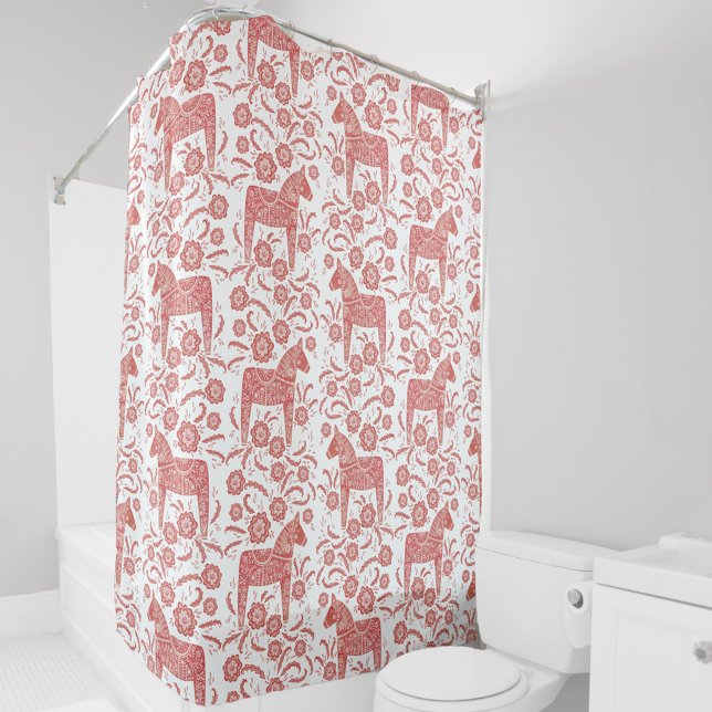 Rideaux De Douche Cheval de Dala suédois Rouge et blanc (Swedish Dala Horse red and white pattern shower curtain)