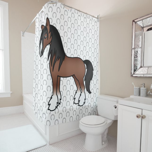 Rideaux De Douche Cheval de dessin Brown Gypsy Vanner Clydesdale Shi (En situation)