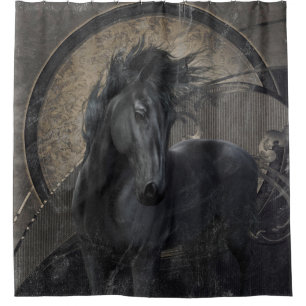 Rideaux De Douche Cheval friésien gothique noir