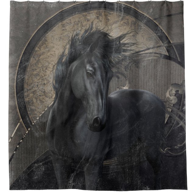 Rideaux De Douche Cheval friésien gothique noir (Devant)