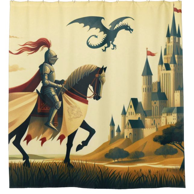 Rideaux De Douche Chevalier médiéval/dragon/château fantastique (Devant)
