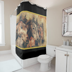 Rideaux De Douche Chevaux de Thoroughbred courant dans un champ