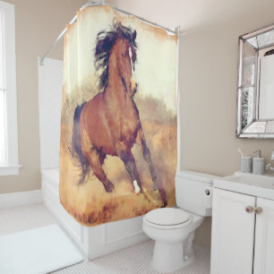 Rideaux De Douche Chevaux Mustang Sauvages Stampede Aquarelle