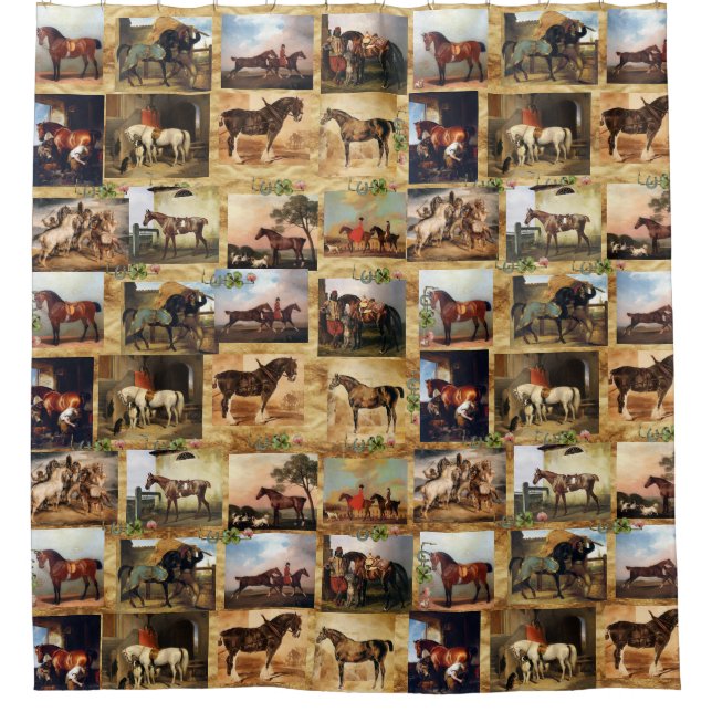 RIDEAUX DE DOUCHE CHEVAUX PEINTURES D'ART FIN PARCHEMENT, CHAUSSURES (Devant)