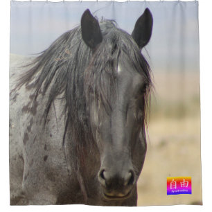 RIDEAUX DE DOUCHE CHEVAUX SAUVAGES DE L'UTAH KANJI LIBERTÉ DOUCHE CU