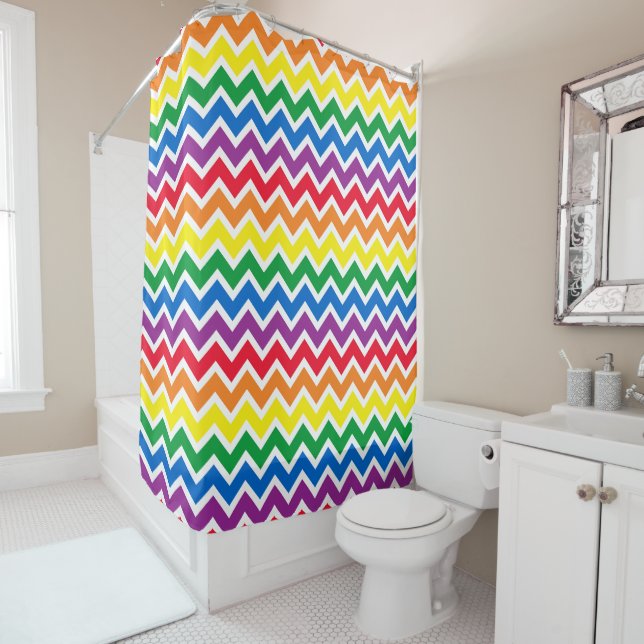 Rideaux De Douche Chevron Arc-en-ciel (En situation)