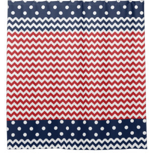 Rideaux De Douche Chevron et points rouges blancs et bleus patriotiq