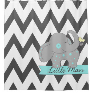 Rideaux De Douche Chevron gris-foncé avec l'éléphant bleu de pois