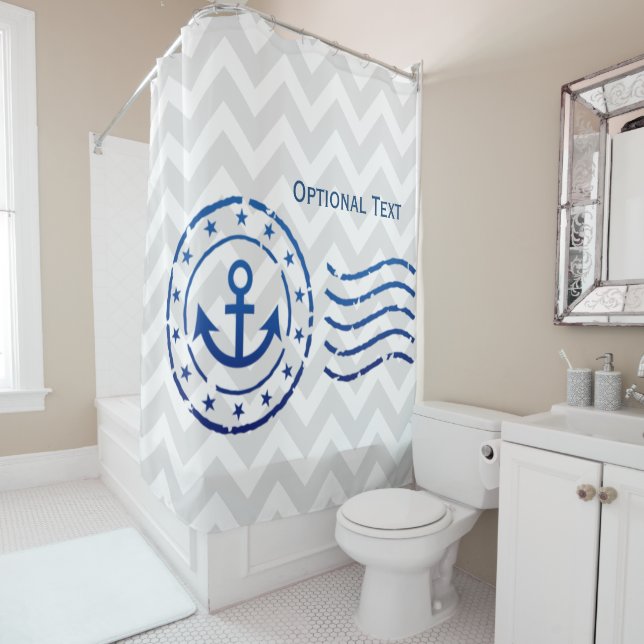 Rideaux De Douche Chevron nautique et sceau d'Ancre (En situation)