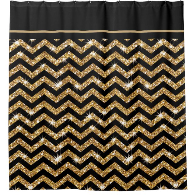 Rideaux De Douche Chevron noir et or avec Triage noir (Devant)