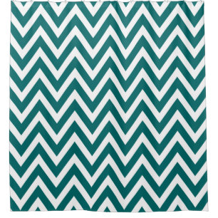 Rideaux De Douche Chevron Turquoise foncé et blanc
