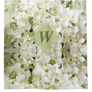 Rideaux De Douche Chic blanc Hydrangea Sage vert Monogramme