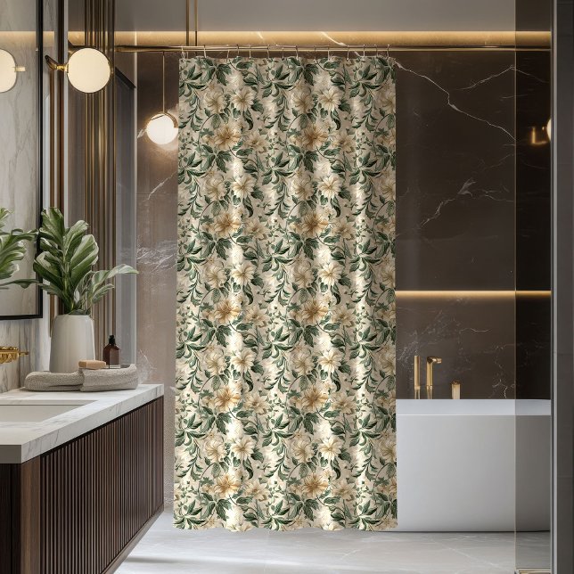 Rideaux De Douche Chic Botanical Shower Curtain Sage Green Accent (Chic Botanical Shower Curtain Sage Green Accent)