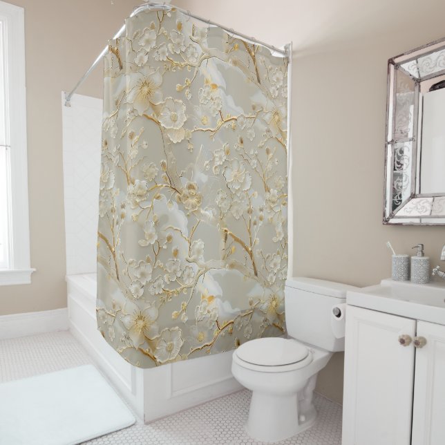 Rideaux De Douche Chic crème or floral (En situation)
