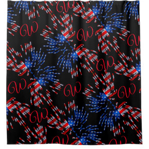 Rideaux De Douche Chic Drapeau Feu d'artifice Monogramme Rouge Douch