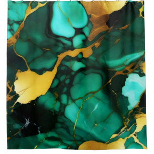 Rideaux De Douche Chic Elegant vert foncé jaune Faux Marble