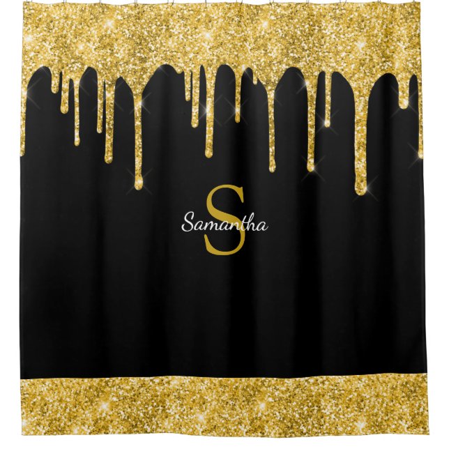 Rideaux De Douche Chic Gold Parties scintillant Drift Sparkle Black  (Devant)