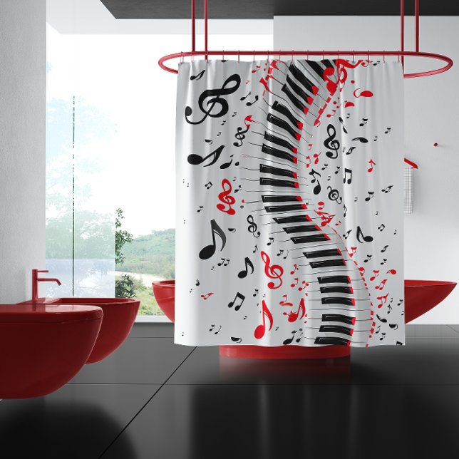 Rideaux De Douche Chic Melodies en cascade Rouge Blanc et Noir (Stunning Cascading Melodies Shower Curtain )
