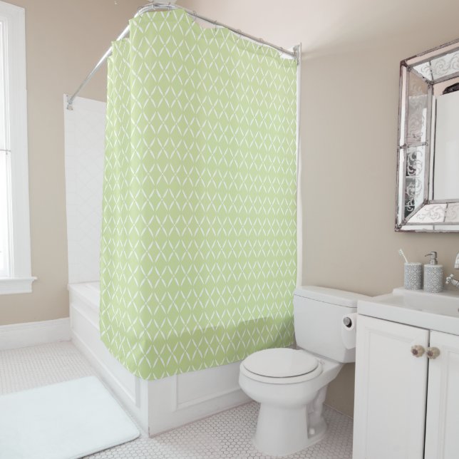 Rideaux De Douche Chic moderne tendance vert et blanc (En situation)