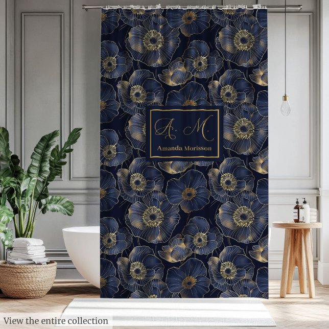 Rideaux De Douche Chic Navy Gold Bathroom Statement Curtain (Chic Navy Gold Bathroom Statement Curtain)