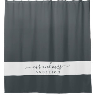 Rideaux De Douche Chic Newlyborn Mr Mme Black and White Monogram
