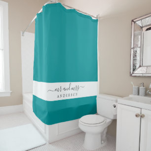 Rideaux De Douche Chic Newlysée M. Mme Tropical Green Monogram