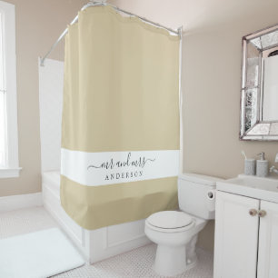 Rideaux De Douche Chic Nouveau marié M. Mme Beige Sand Monogramme