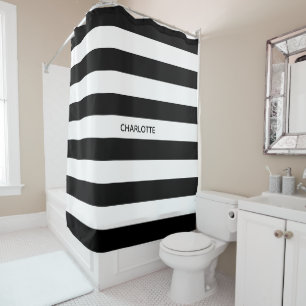 Rideaux De Douche Chic rayures noir et blanc nom personnalisé monog